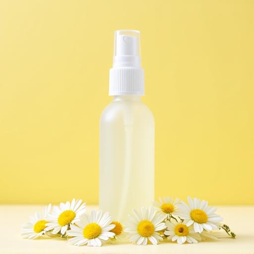 Frasco de spray com água floral de camomila.