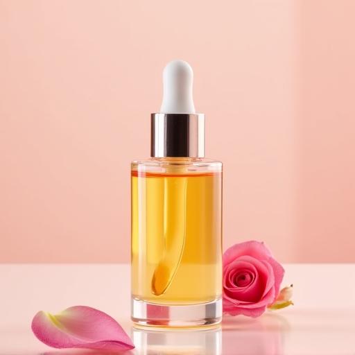 Frasco de óleo facial de rosas com um conta-gotas.